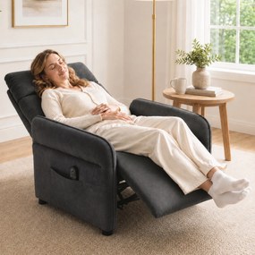 Cadeirão de Massagem com Calor, Reclinação Push-Back 135°, Apoio para os Pés, Apoios de Braços Ajustáveis e 2 Bolsos, Cinzento-Escuro