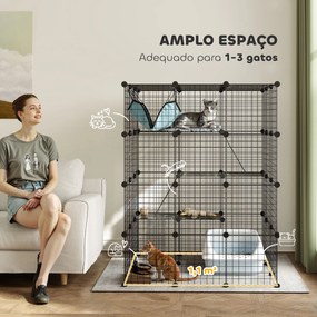 Gaiola Grande para Gatos de Interior com 4 Níveis  5 Portas 3 Plataformas de Salto 3 Rampas e Rede 105x105x140 cm Preto