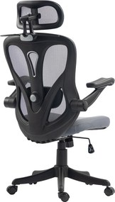 Cadeira de escritório ergonómica com braços 3D e apoio para a cabeça ajustável, cadeira de escritório em malha, cinzenta
