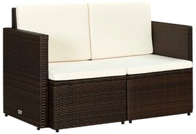 Sofá de jardim 2 lugares com almofadões vime PE castanho
