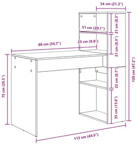 Secretária com Armazenamento Carvalho Sonoma 113x54x120 cm Madeira Eng