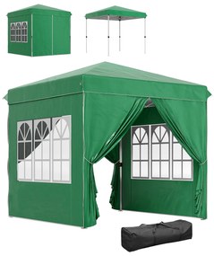 Outsunny Tenda Dobrável Pop-Up 248x248x270 cm com 4 Paredes Laterais Anti-UV Altura Ajustável e Bolsa de Transporte Verde Escuro