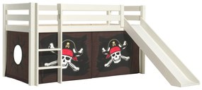 Cama alta de Criança PINO 90 x 200 cm + estrado + escada + escorrega + cortina Piratas das Caraibas Branca