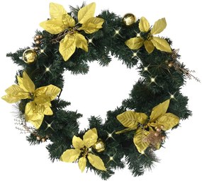 Grinalda de Natal com luzes LED 60 cm PVC verde