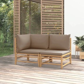 vidaXL 2 pcs conj. lounge jardim bambu almofadões cinzento-acastanhado