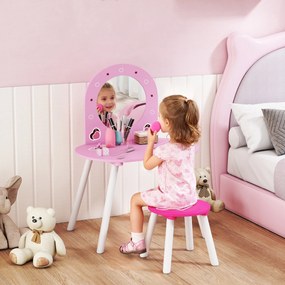 Toucador Infantil com Banco e Espelho Toucador para Meninas com Desenhos de Corações  60x43,5x83 cm  Rosa