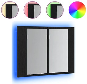 Armário de Espelho LED para Casa de Banho vidaXL Preto Carvalho 60x12x