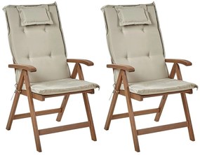 Conjunto 2 cadeiras de jardim em madeira escura de acácia com almofadas taupe AMANTEA Beliani