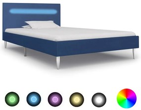 vidaXL Estrutura de cama com LED 90x200 cm tecido azul