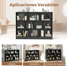 Estante com 10 cubos com armazenamento 140 x 24 x 104 cm com 3 níveis para sala de estar Quarto Preto