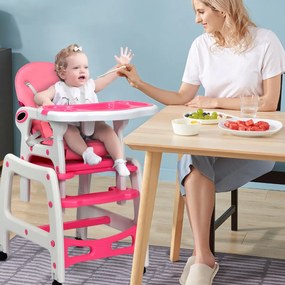 Cadeira alta 3 em 1 refeição bebés conversível em mesa e cadeira para crianças de 6 a 36 meses com bandeja removível, almofada, encosto com 3 níveis e