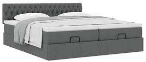 Estrutura de cama otomana com colchões tecido cinzento escuro