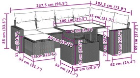 8 pcs conjunto de sofás p/ jardim com almofadões vime PE bege