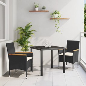 Conjunto de Jantar de 3 Peças vidaXL com Almofadas Rattan Sintético Pr