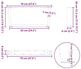 Pés para mesa de centro em V, 2 peças, preto, 70x(30-31,3) cm, aço