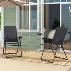 Conjunto de 2 cadeiras de jardim com encosto ajustável em 7 posições, cadeiras dobráveis para varanda, cor cinza.