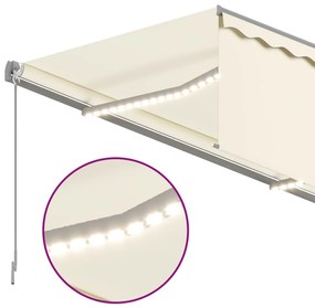 Toldo automático c/ estore/LED/sensor de vento 4,5x3m cor creme