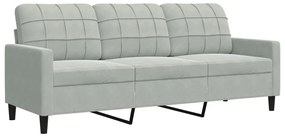 3 pcs conjunto de sofás com almofadões veludo cinzento-claro