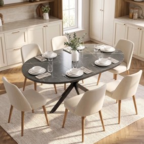 Mesa de Jantar Extensível Oval, 100-135 x 100 x 75 cm (CADEIRAS NÃO INCLUIDAS), para 4 a 6 Pessoas, Preto