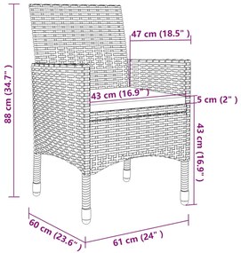 3 pcs conjunto de jantar p/ exterior c/ almofadões vime PE bege