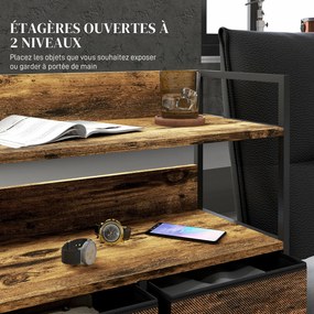 Cómoda, móvel de arrumação, com 5 gavetas em tecido dobráveis e removíveis e prateleiras, 98 x 29 x 85 cm, castanho rústico