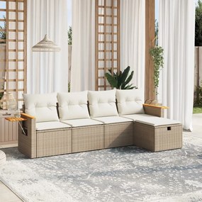 5 pcs conjunto de sofás p/ jardim com almofadões vime PE bege