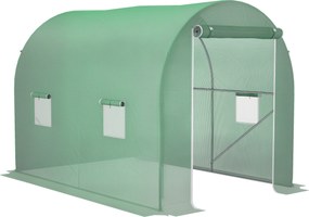 Outsunny Estufa Túnel para Jardim Área ao Solo 6 m² 3L x 2l x 2,10H m Estrutura Tubular Reforçada Porta com Zíper 4 Janelas Enroláveis Estrutura Metálica Verde | Aosom Portugal