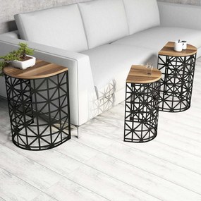 Mesas de Apoio Stil Metal Ferforje – Nogueira e Preto – Conjunto de 3