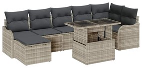 Conjunto de Sofás de Jardim com 8 Peças e Almofadas Cinza Claro em Rat