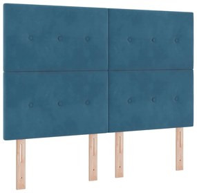 Cama Box Spring com Colchão &amp; Banco Azul Escuro 140x190 cm Veludo