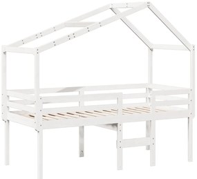 Cama alta com telhado 75x190 cm pinho maciço branco