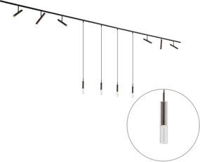 Sistema de iluminação de trilho moderno preto com 6 focos e 4 luzes pendentes bronze escuro 1-fase - Slimline Avery Loyce