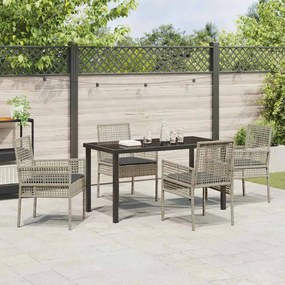 Conjunto de Jantar de 5 Peças com Almofadas Cinza Claro Rattan Poliést