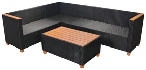 4 pcs conjunto lounge de jardim c/ almofadões vime PE preto