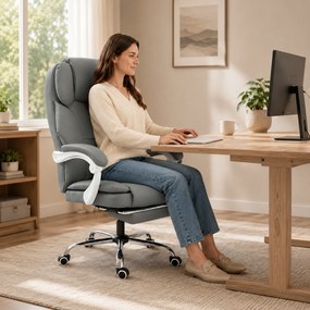 Cadeira de escritório ergonómica, reclinável em couro sintético, adequada para animais, altura ajustável, cinzenta