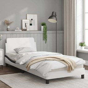 Estrutura cama c/ cabeceira couro artificial branco e preto
