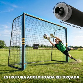 Baliza de Futebol para Jardim 300x120x200 cm com Rede, Estrutura Metálica e Proteção Acolchoada EPE, Preto e Amarelo