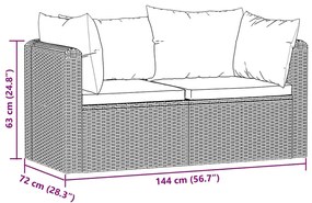 2 pcs conjunto sofás de jardim c/ almofadões vime PE preto