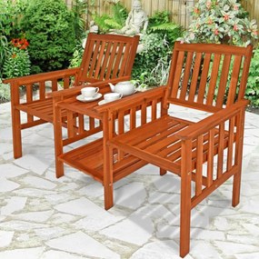 Banco de jardim em madeira de acácia com mesa 164 x 63 x 91 cm Castanho