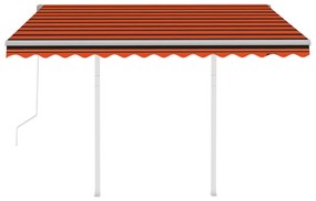 Toldo retrátil automático com postes 3,5x2,5 m laranja/castanho