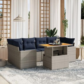 vidaXL 7 pcs conjunto sofás p/ jardim c/ almofadões vime PE cinzento
