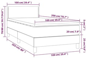 Cama box spring c/ colchão/LED 100x200cm veludo cinzento-escuro