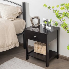 Mesa de Cabeceira "Lunel" - 48 x 40 x 58 cm - Preto | Com Gaveta e Pra