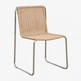 Pack De 4 Cadeiras De Jantar Em Aço Inoxidável E Rattan Sintético Omaha Castanho Ratan - Sklum