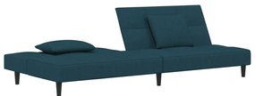 Sofá-cama 2 lugares com duas almofadas veludo azul