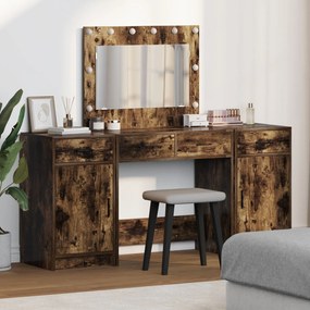 Conjunto de Mesa de Maquilhagem de 3 Peças com LED em Carvalhos Escuro