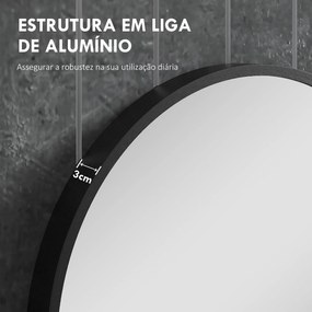 Espelho Casa de Banho Ovalado 60x90 cm Espelho Decorativo de Parede com Estrutura de Alumínio para Sala Corredor Preto