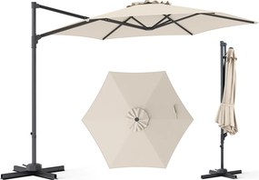 Guarda-Sol Suspenso (BASE NÃO INCLUIDA), 292 x 292 x 240 cm, Rotação de 360°, Bege