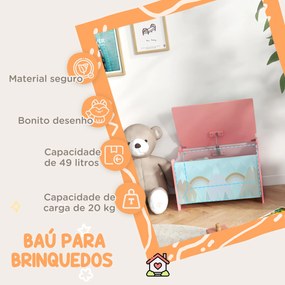 Baú de Brinquedos Organizador de Brinquedos para Crianças de 3 a 8 Anos com Estampado em Animaos 60x37x39 cm Rosa