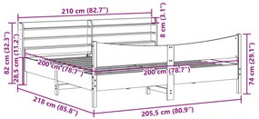 Estrutura cama c/ cabeceira 200x200cm pinho maciço castanho-mel